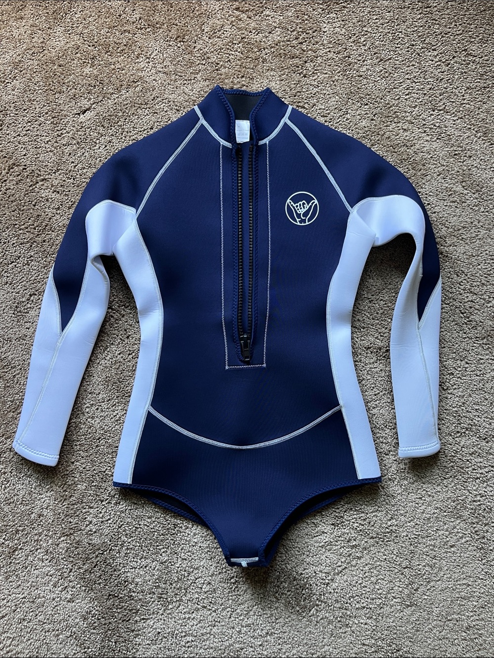 Kids Navy and White One-Piece Wetsuit with Front Zip
